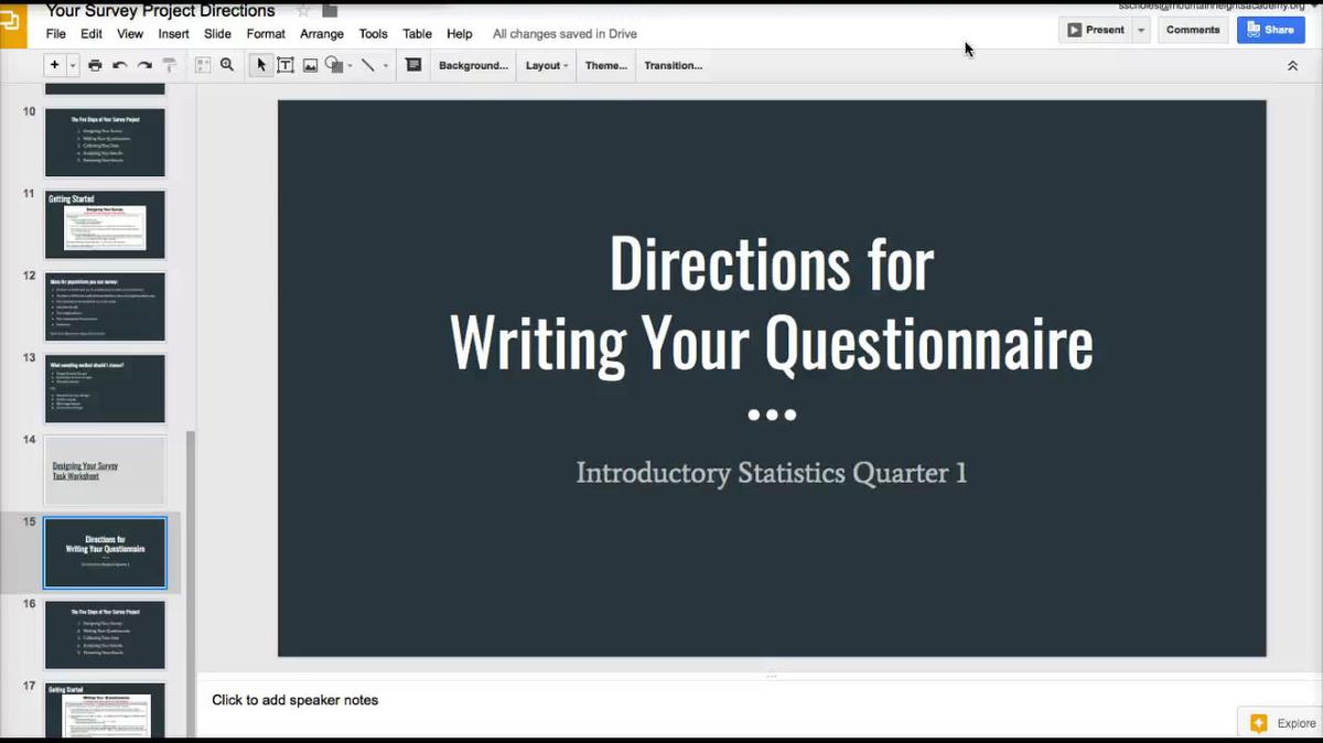 Directions for Writing Your Questionnaire