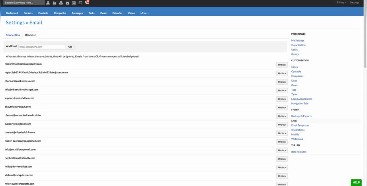 Email - Blacklist Tab