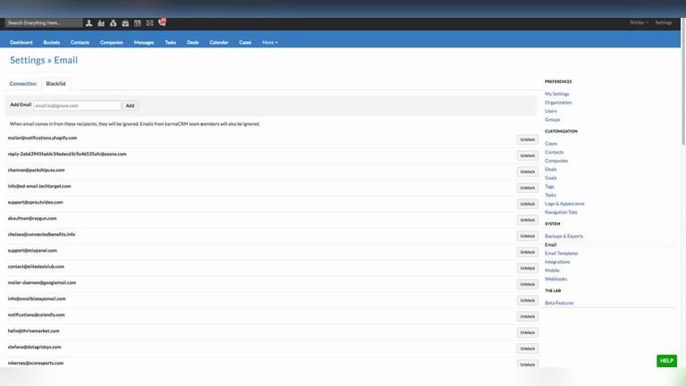 Email - Blacklist Tab
