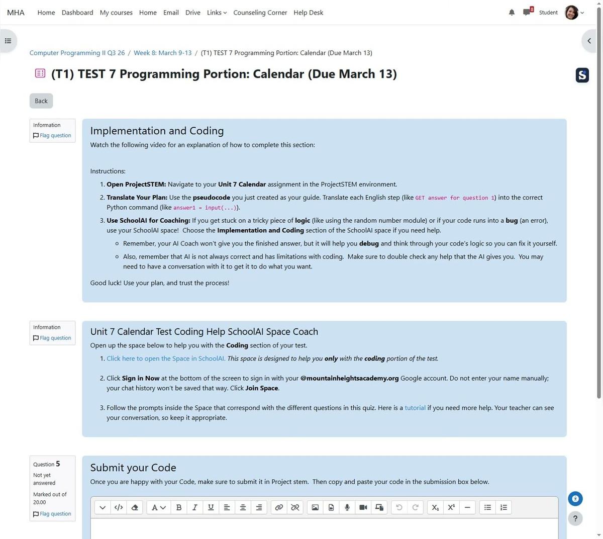 (T1) Unit 7 Test Coding Explanation