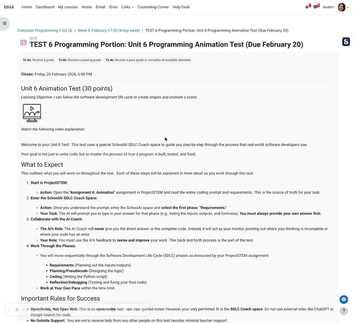 (G) Unit 6 Animation Test Instructions