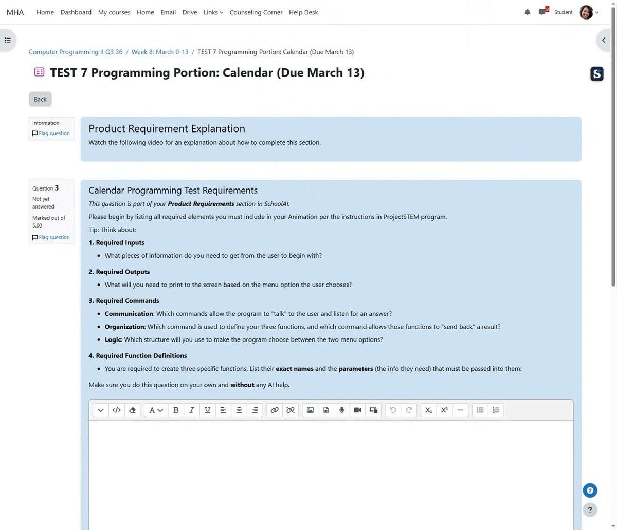 (G) Unit 7 Test Program Requirement Explanation