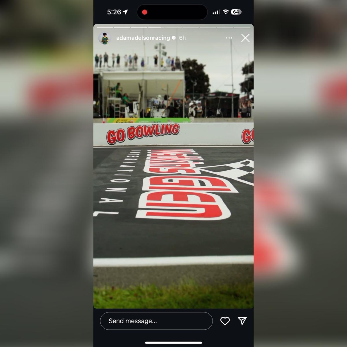 Peak adamadelsonracing IG story 1