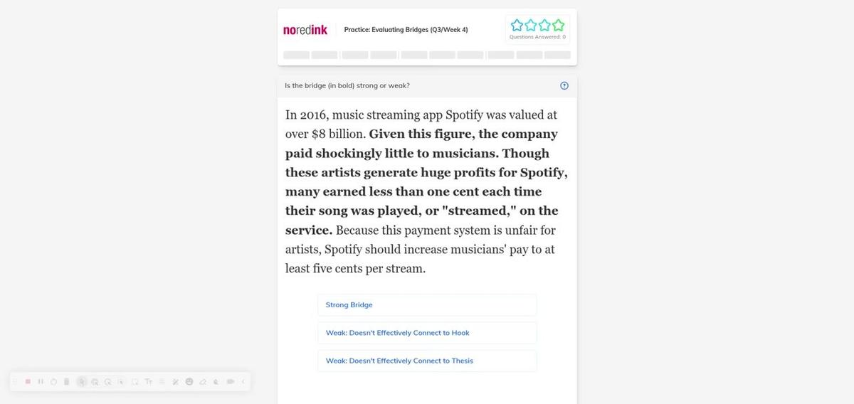 NoRedInk: Evaluating Bridges