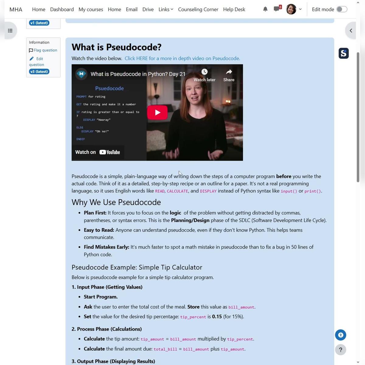 TEST (G)_ Unit 4 Divisible by Three Programming Test Pesudocode Explanation
