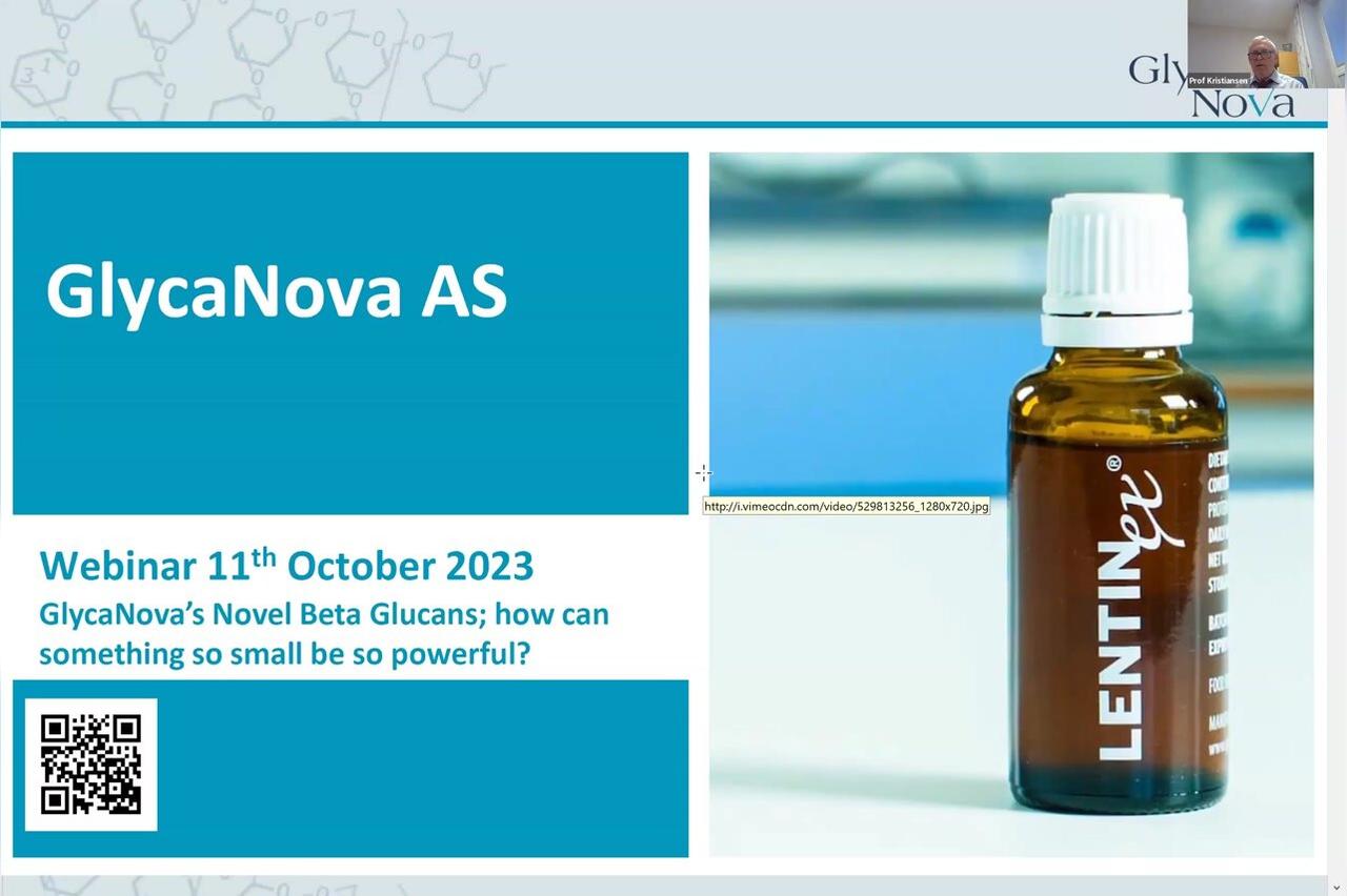 Webinar Introduction of Beta Glucans Glycanova. "Novel Beta Glucans: How can something so small be so powerful? Prof Bjorn Kristiansen" | Lentinex