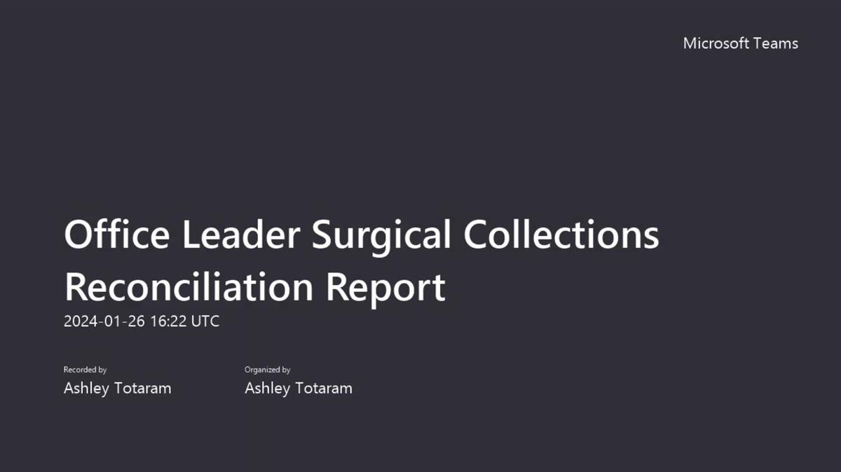 Office Leader Surgical Collections Reconciliation Report