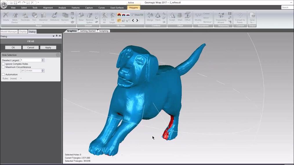 A 3D scan of  a pine carved dog