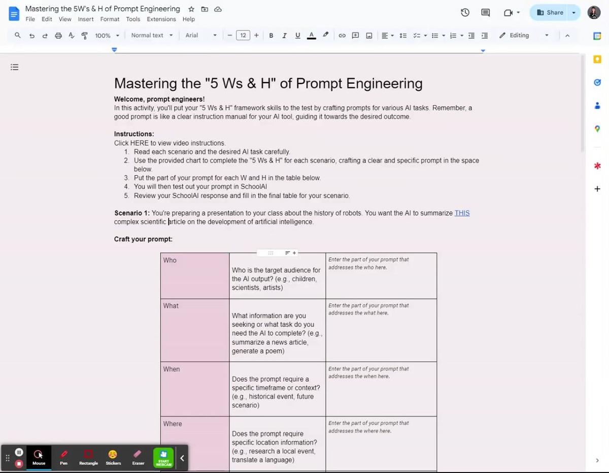 Mastering the 5W&#39;s &amp; H of Prompt Engineering - Google Docs