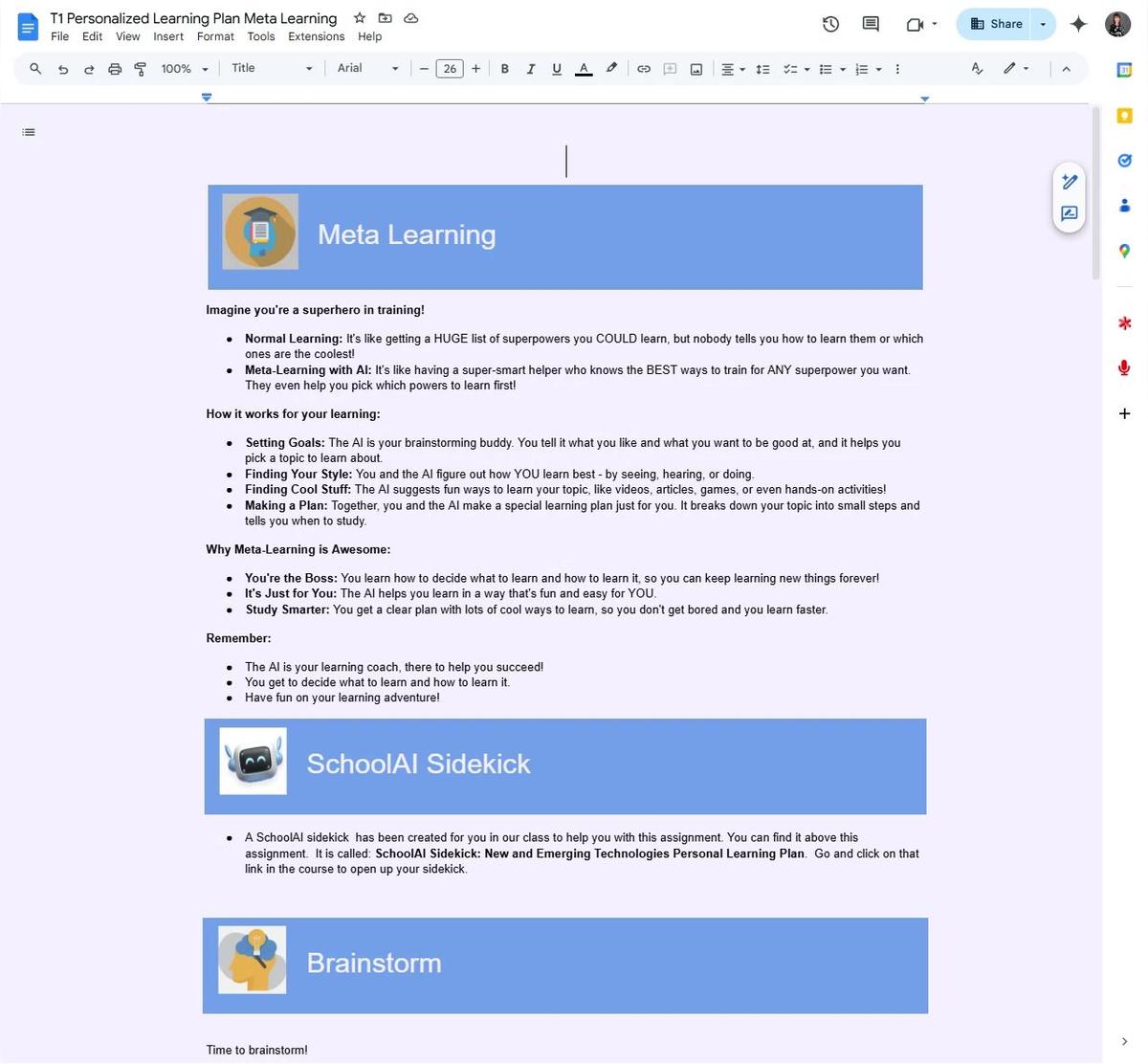 T1 Personalized Learning Plan Meta Learning Worksheet Overview