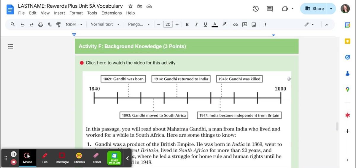 Rewards Plus Unit 5A - Activity F
