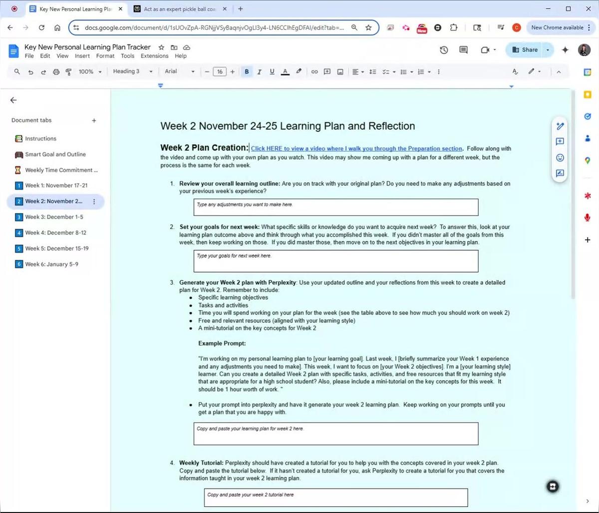 Personal Learning Plan Week 2+ Weekly Plans 2.0