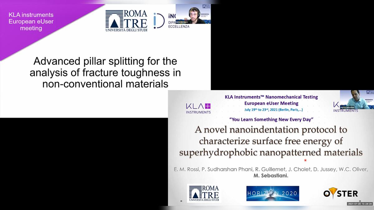 Pillar Splitting and Fracture Toughness AND Surface Free Energy of Superhydrophobic Nanopatterned Materials