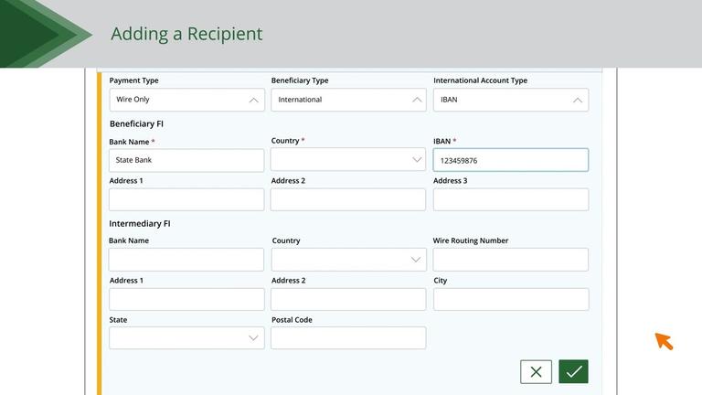 Recipients Setup - International Wire only
