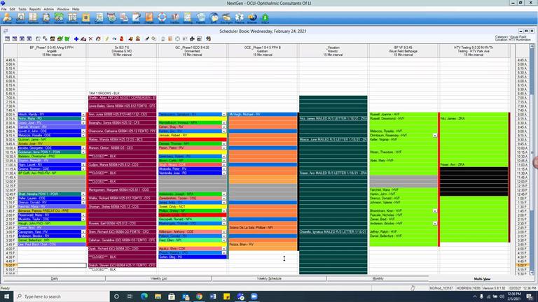 Appointment Book- reading the template Nextgen, Practice Management