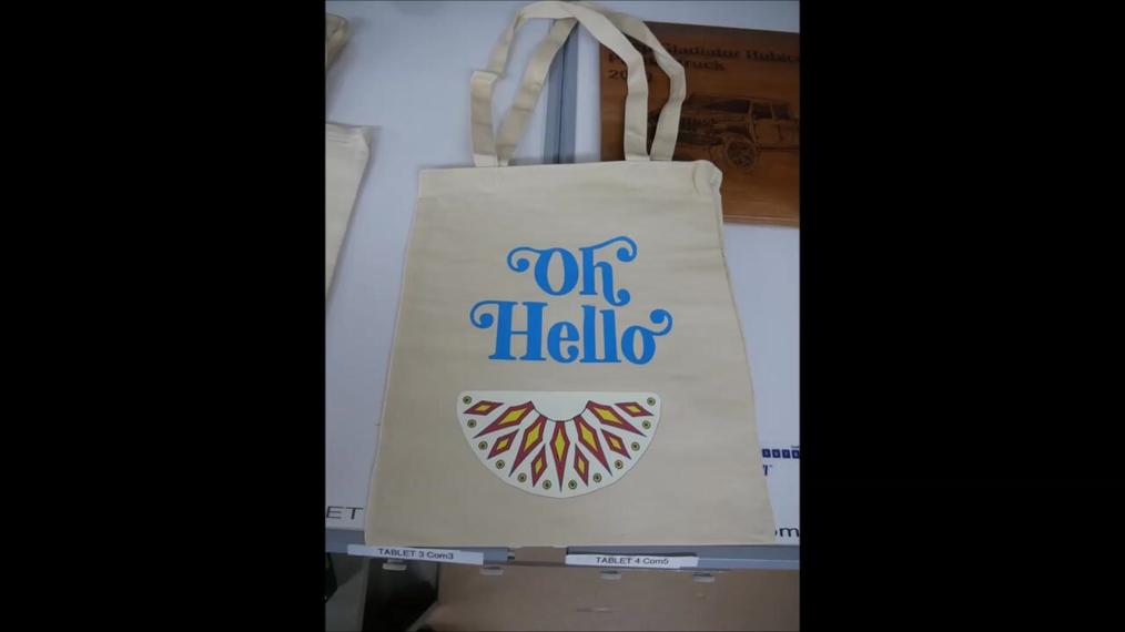 "o hello "graphics on a canvas tote bag