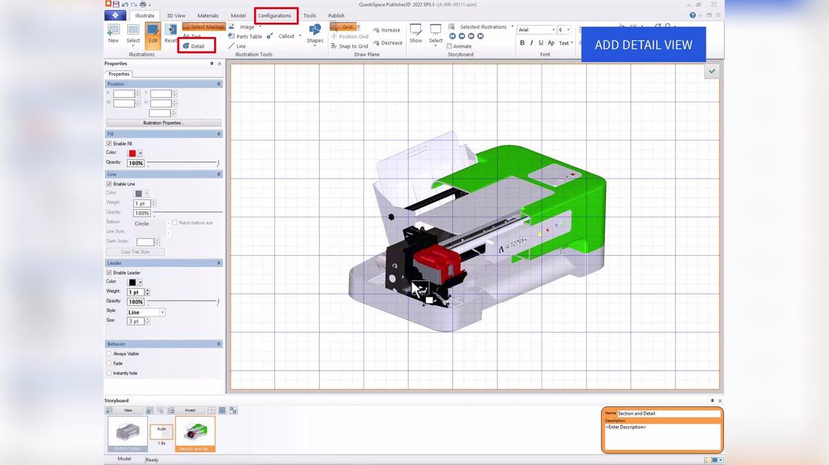Publisher3D allows you to capture images from Models for brochures and manuals.