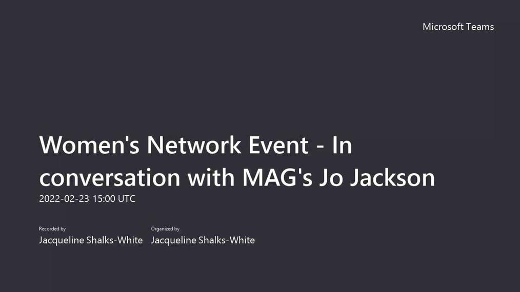 Women's Network Event - In conversation with MAG's Jo Jackson
