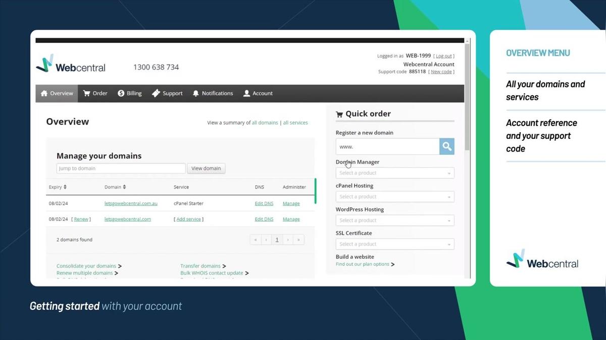 Getting started with your Webcentral account