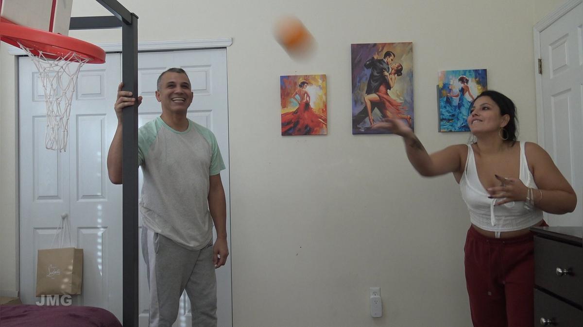 BEDROOM BASKETBALL CHALLENGE LOSER TAKES OFF CLOTHES