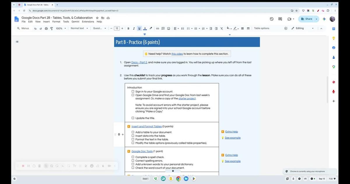 Google Docs Part 2B  Practice Overview Video