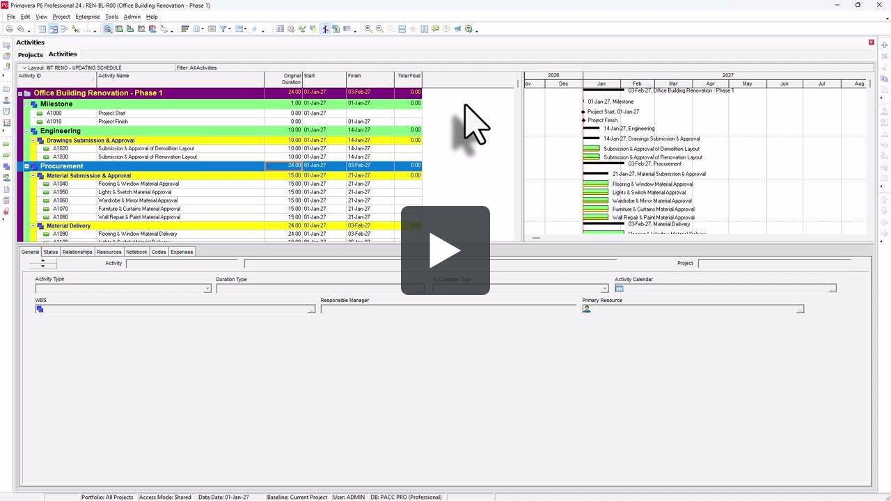 RENO-16 Assign Calendar in Primavera P6 | FK Engineering