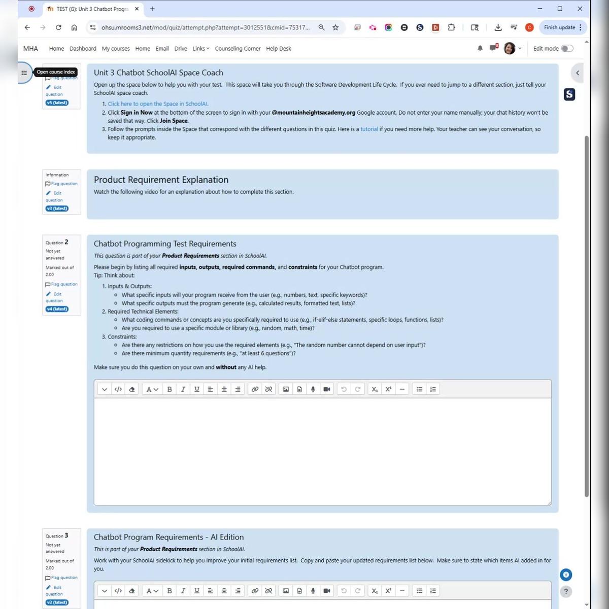 Unit 3 Chatbot Program Requirements Instructions