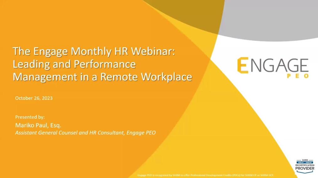 Engage HR Webinar: Leading and Performance Management in a Remote Workplace