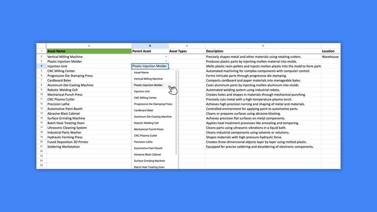 Filling Out the Import Workbook with Location and Asset Data (SPA)