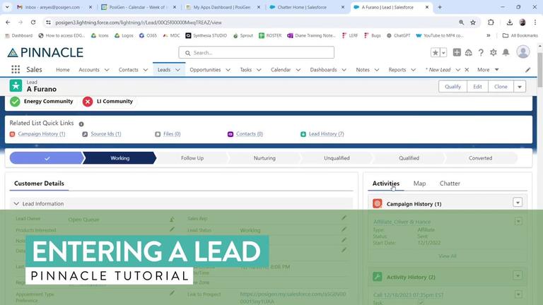 Sales Tutorials - Entering a Lead