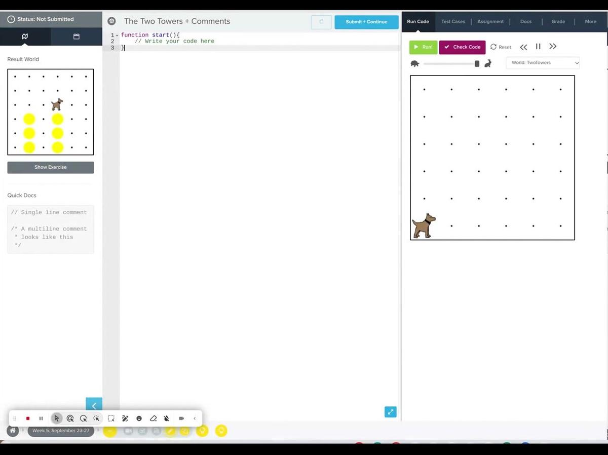 Homework Help - The Two Towers with Comments and with SuperKarel