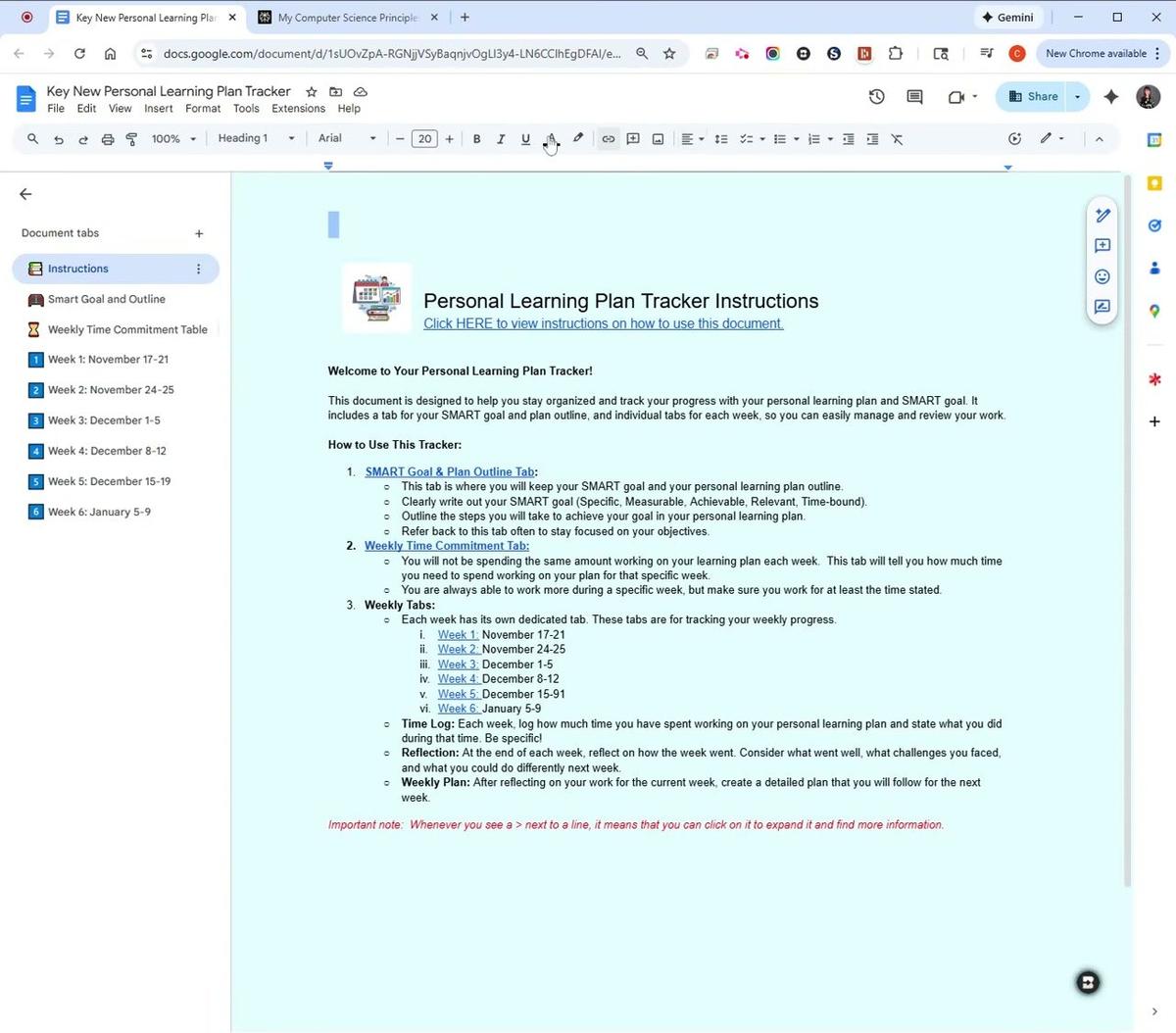 Personal Learning Plan Uploading Worksheet to Perplexity