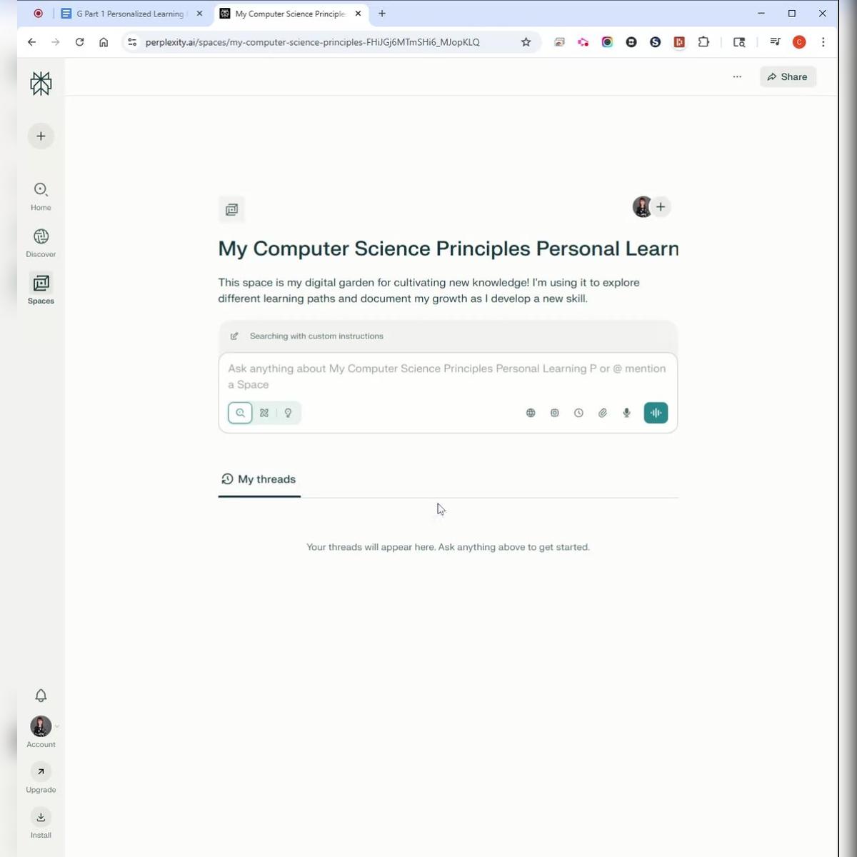 Personal Learning Plan Uploading Worksheet to Perplexity