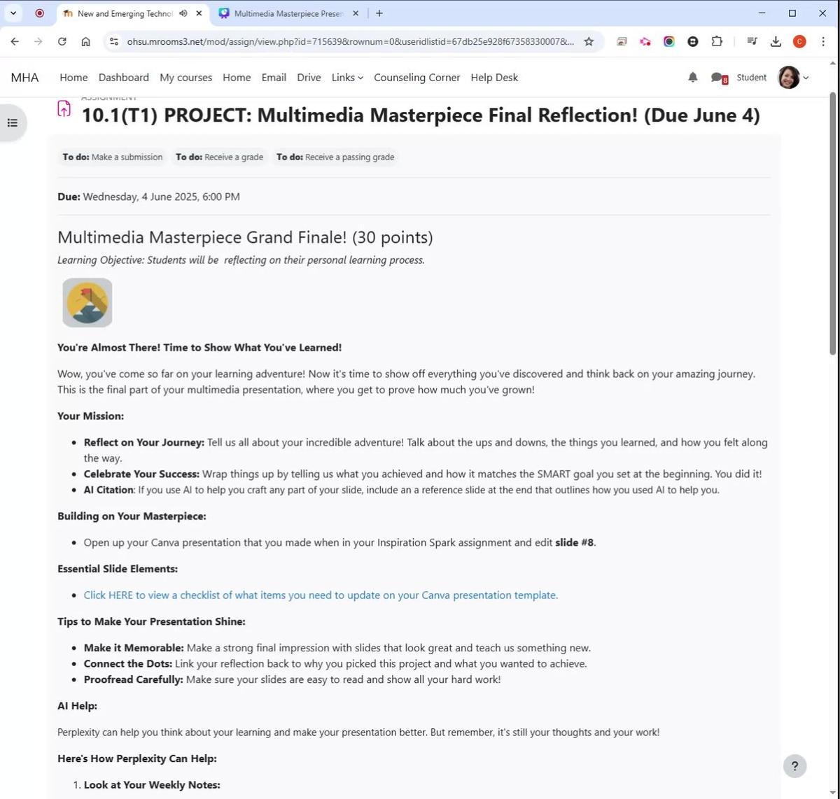 T1 Multimedia Masterpiece Final Reflection Instruction