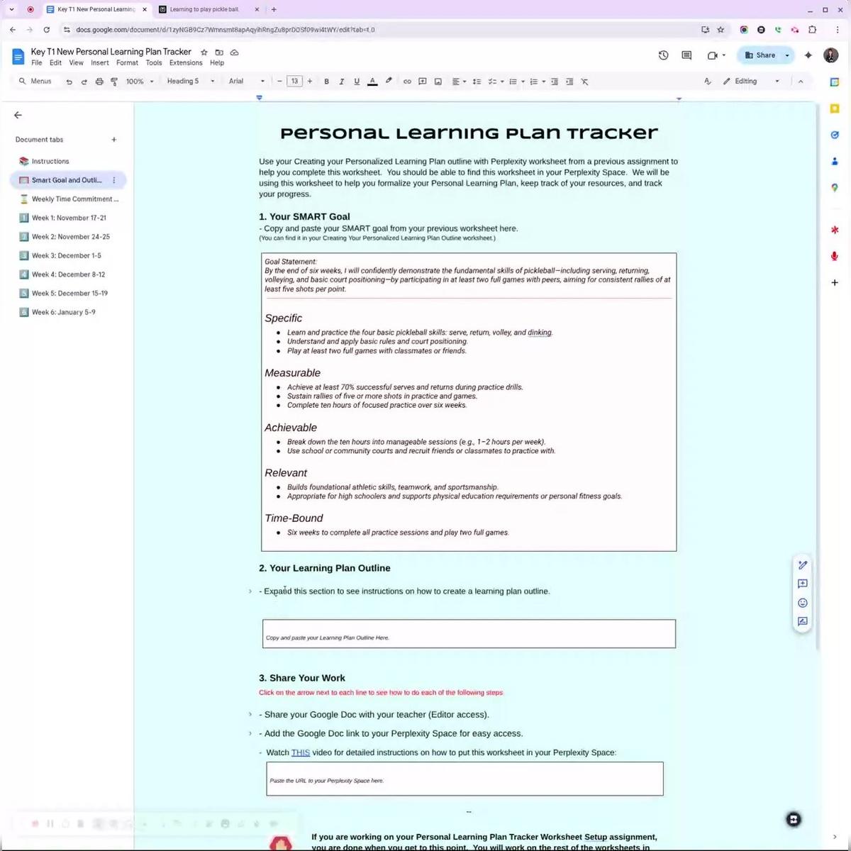 Updated T1 Personal Learning Plan Outline