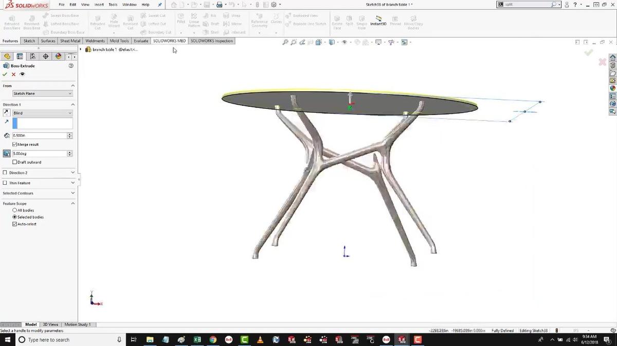 SOLIDWORKS - Surfacing for Table Leg Design