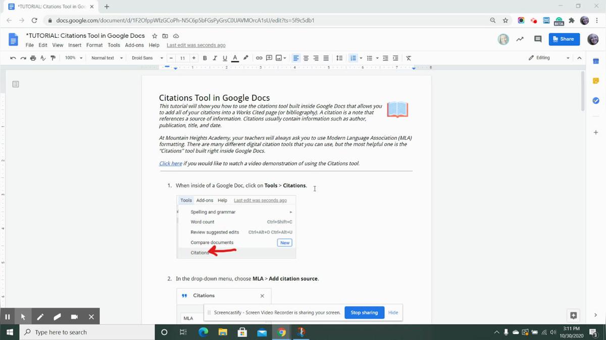 Citations Tool in Google Docs