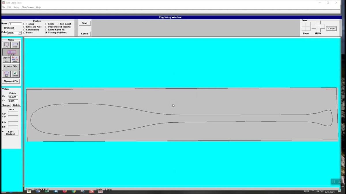digitize  and save  the *.dxf file  and use  this file  of a canoe paddle to create a 3D file and machine out this file on CNC machine