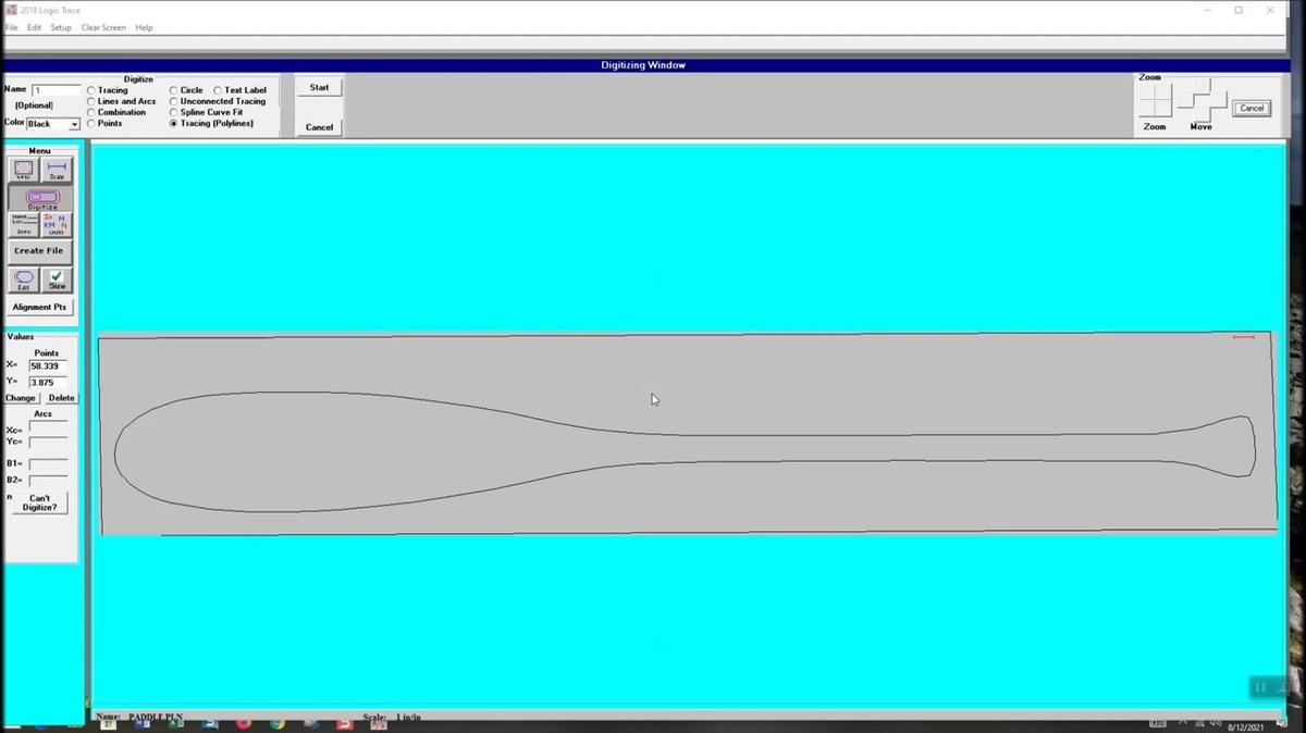digitize  and save  the *.dxf file  and use  this file  of a canoe paddle to create a 3D file and machine out this file on CNC machine
