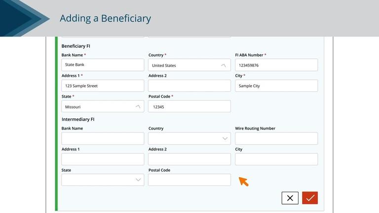 Beneficiaries Setup - Domestic Wire only