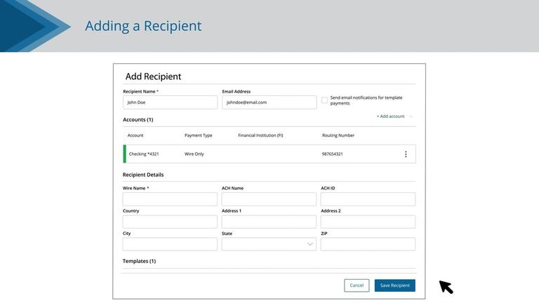 Recipients Setup - Domestic Wire Only