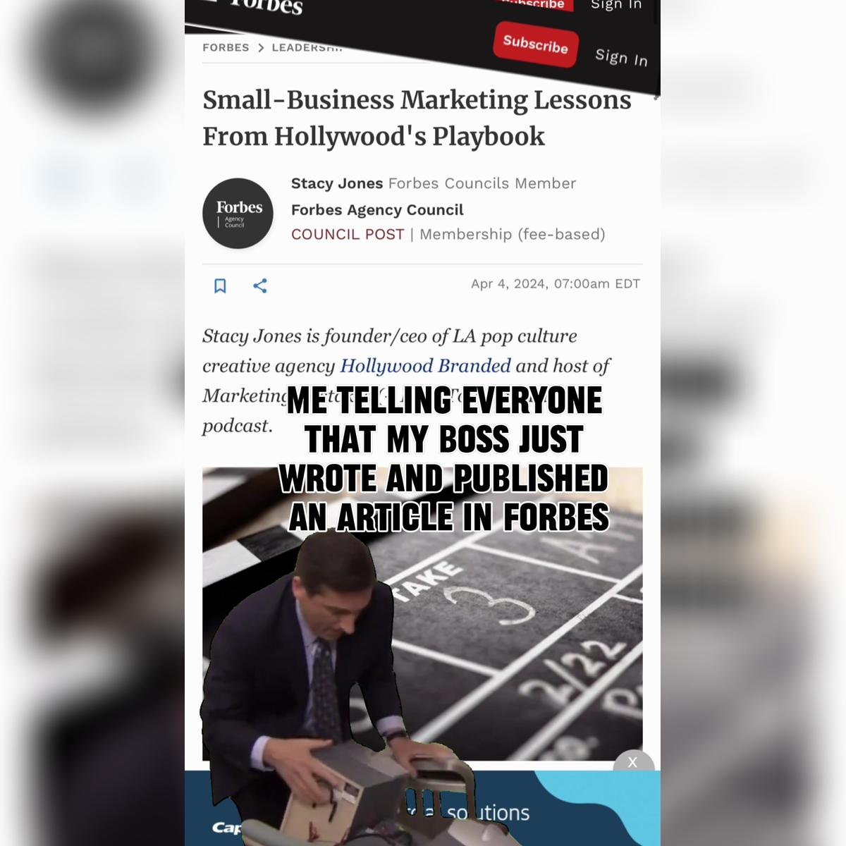 Stacy Forbes green screen office meme
