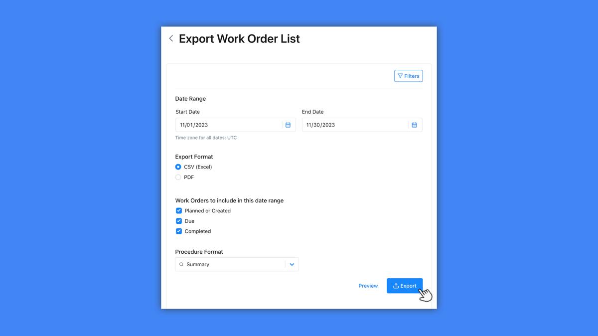 Exporting Work Order Data