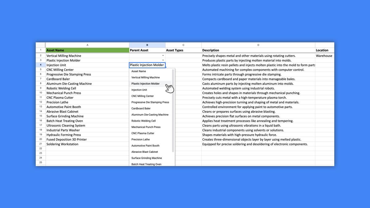 Filling Out the Import Workbook with Location and Asset Data