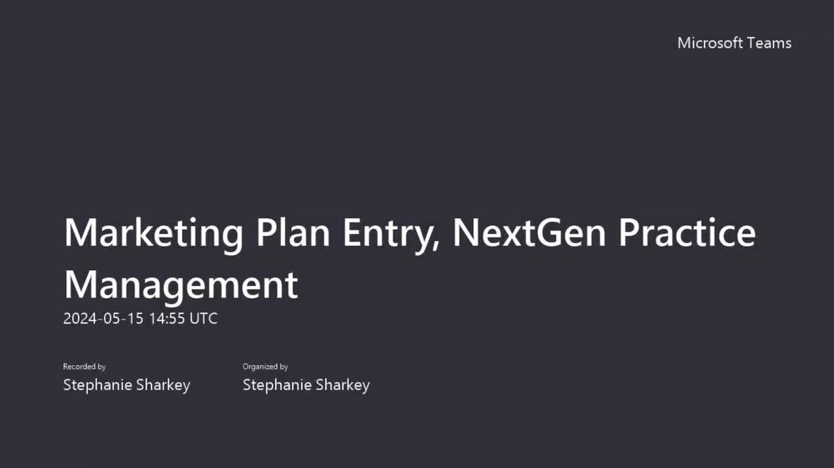 Marketing Plan Entry, NextGen Practice Management