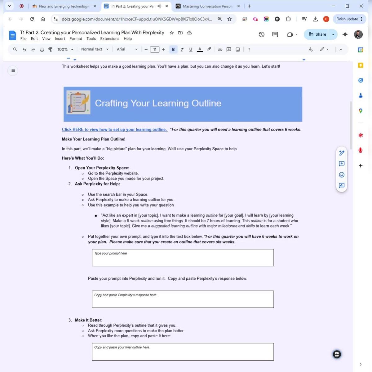 T1 Personal Learning Plan Outline