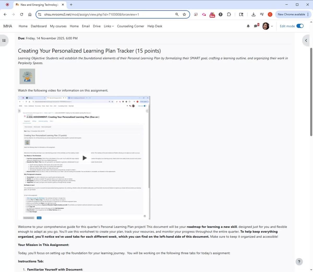 Creating Personal Learning Plan Tracker Document Instructions