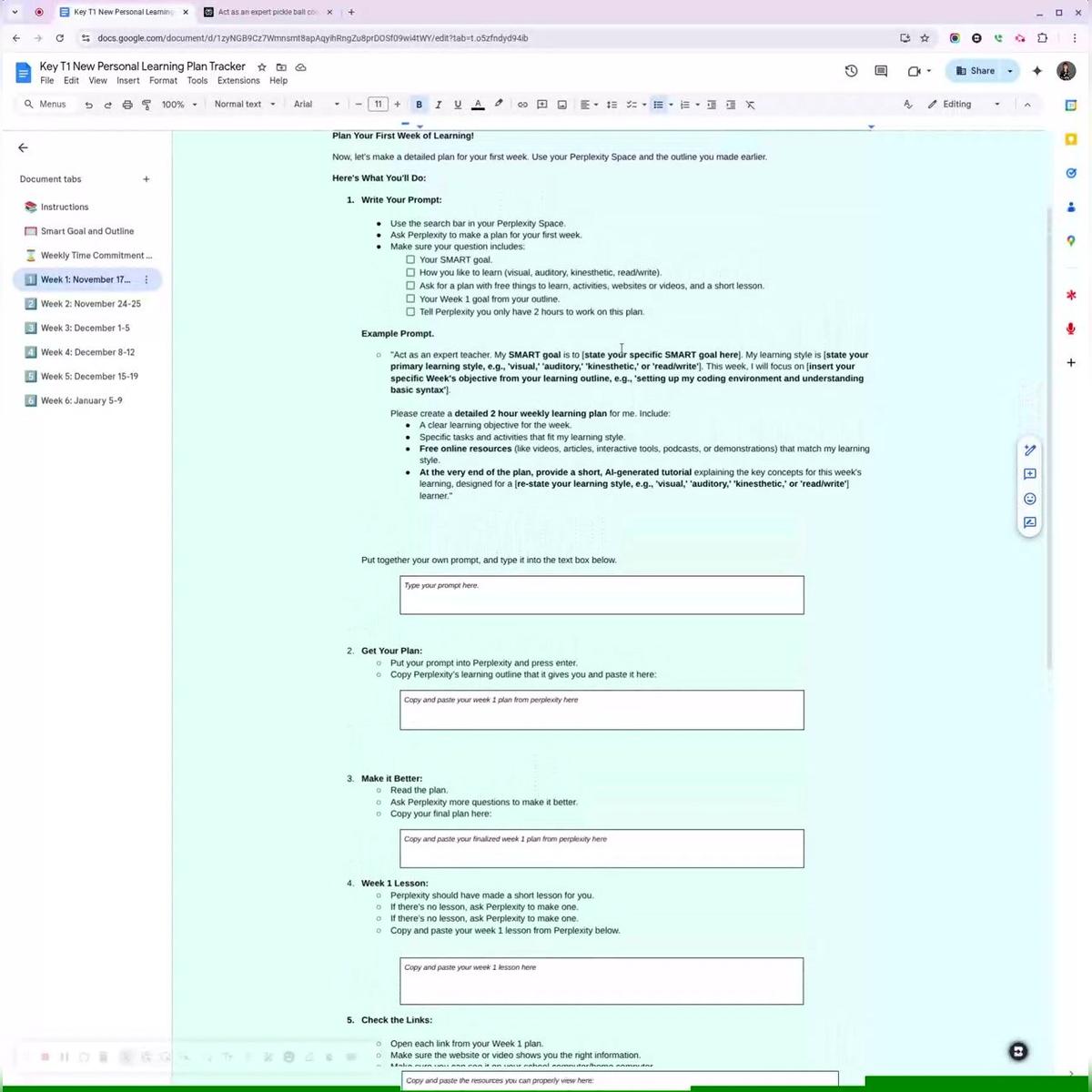 Updated T1  Week 1 Learning Plan Explanation