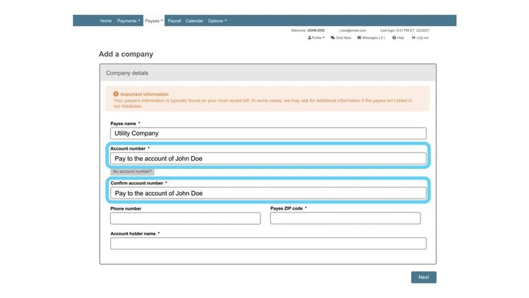 BPIPB03 - Add a Company Payee