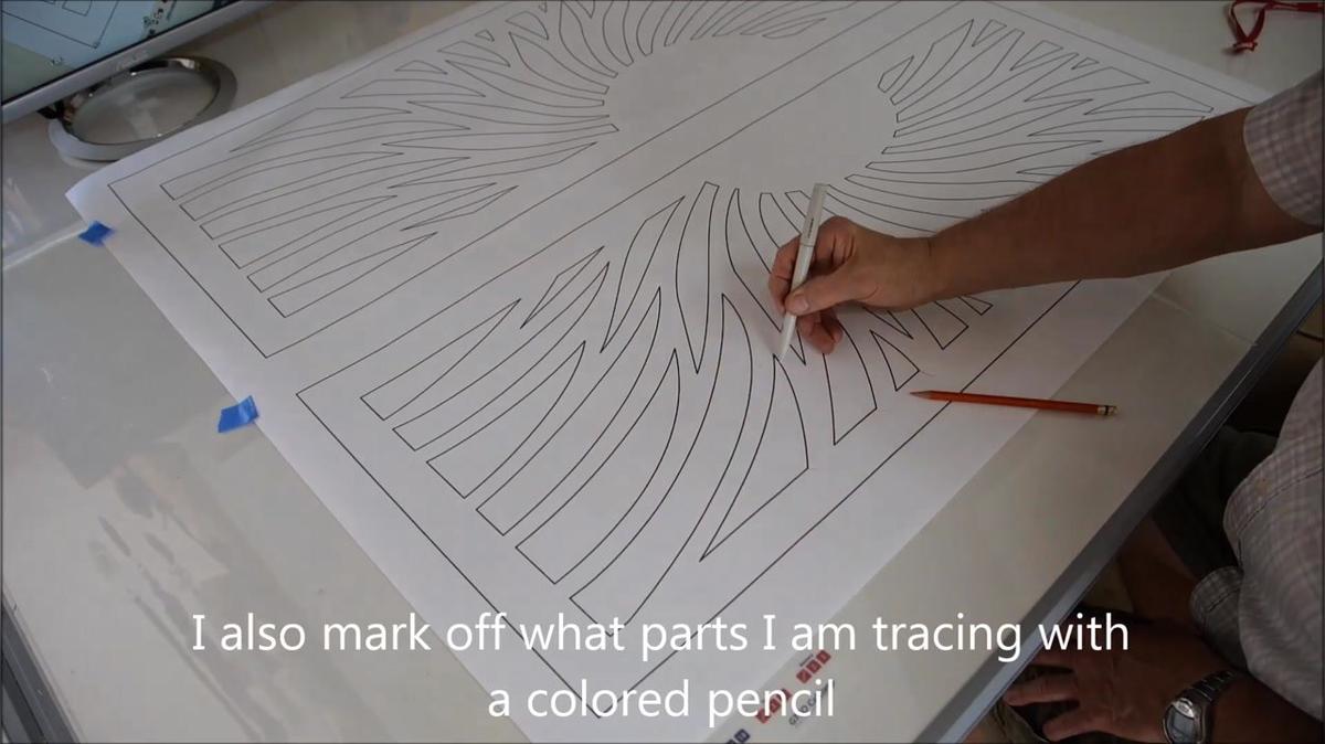 design a sunflower pattern to fit in a 2 panel oak display case